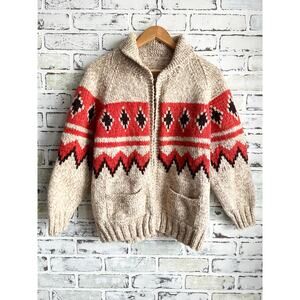 Vintage Premium Knit Diamond pattern Zip Up Sweater Size Womans Medium 18x27